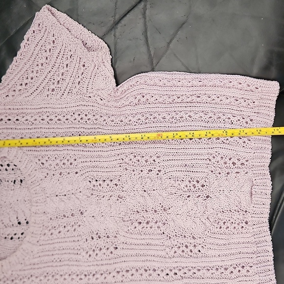 Vintage Sz Small Hand Woven Lavender  Short Sleeve Intricate Knit Top Crew Neck - Picture 5 of 8